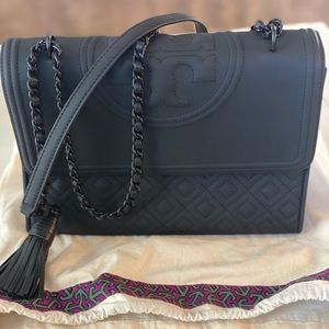 Large Matte Black Tory Burch Fleming.